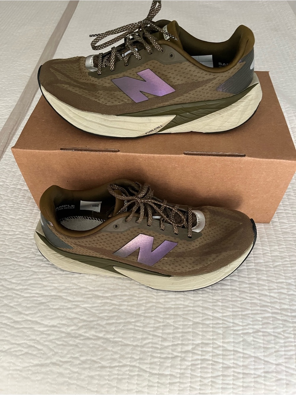 New Balance Rebel Olive Brown Running Shoes with Iridescent Purple N Logo